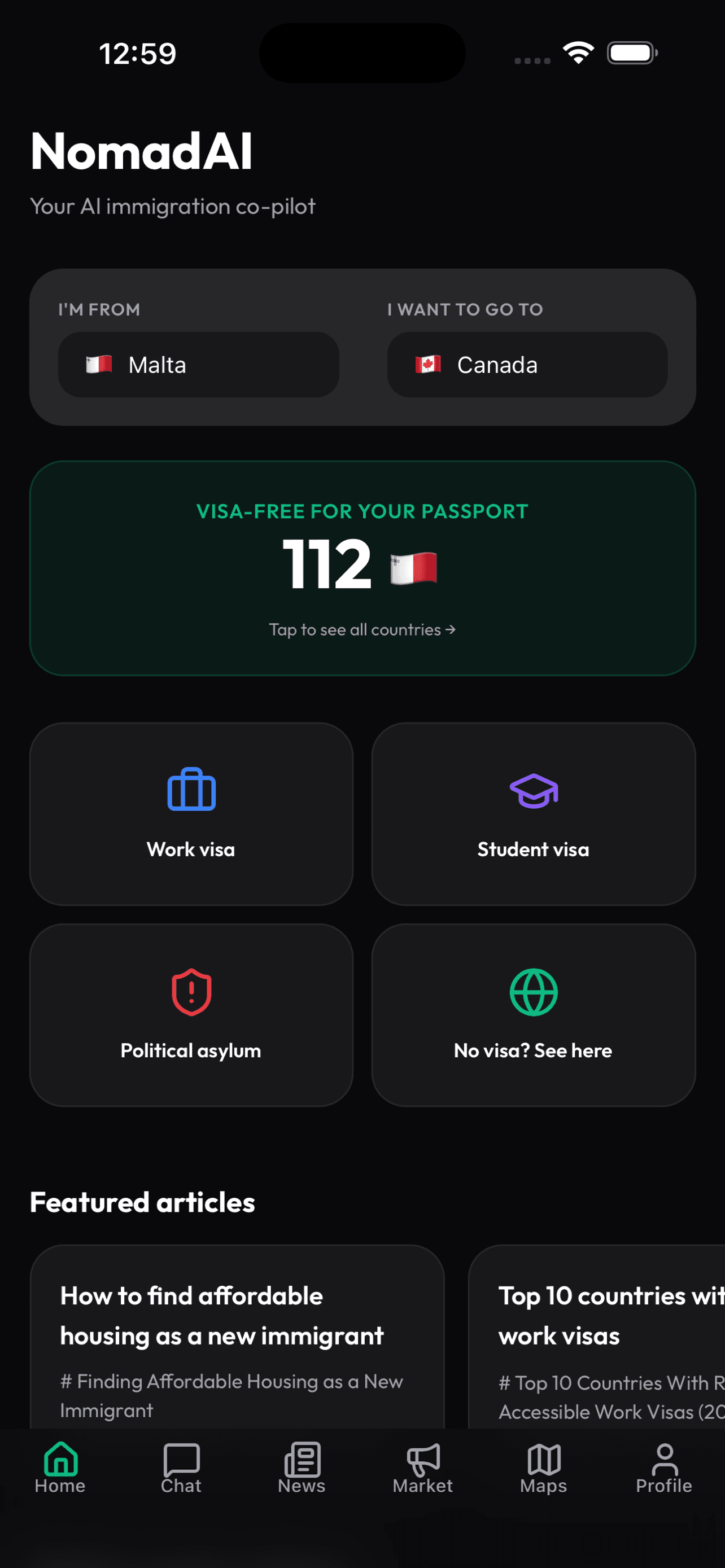 Nomad Immigration Services Screenshot